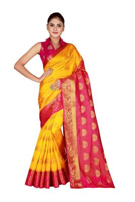 Multicolor woven art silk saree with blouse 1