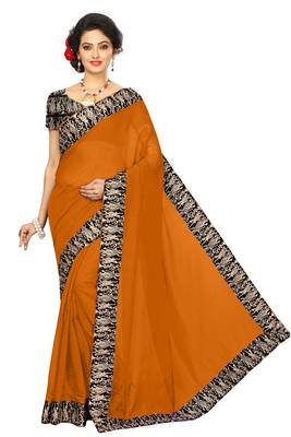 orange plain Chanderi Cotton Kalamkari  saree with blouse 1