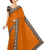 orange plain Chanderi Cotton Kalamkari  saree with blouse