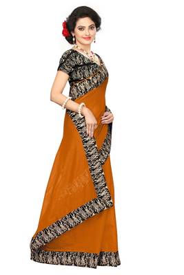 orange plain Chanderi Cotton Kalamkari  saree with blouse 2