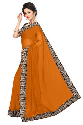 orange plain Chanderi Cotton Kalamkari  saree with blouse 3