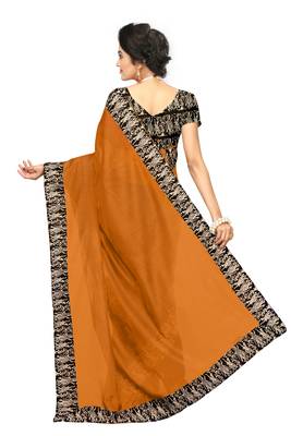 orange plain Chanderi Cotton Kalamkari  saree with blouse 4
