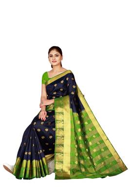 Multicolor woven art silk saree with blouse 3