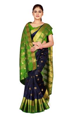 Multicolor woven art silk saree with blouse 4