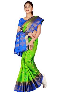 Multicolor woven art silk saree with blouse 4