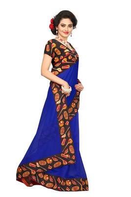 blue plain Chanderi Cotton Kalamkari  saree with blouse 3