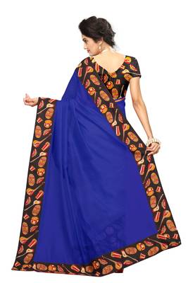 blue plain Chanderi Cotton Kalamkari  saree with blouse 4