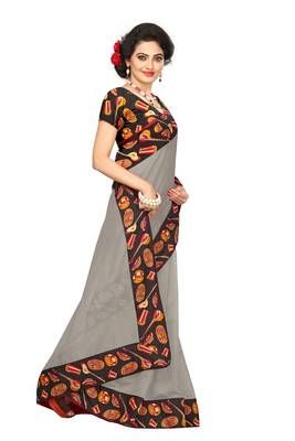 grey plain Chanderi Cotton Kalamkari  saree with blouse 3