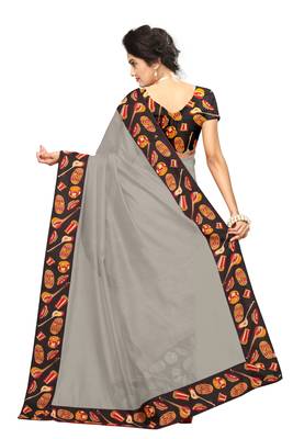 grey plain Chanderi Cotton Kalamkari  saree with blouse 4