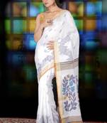 White Blended Cotton Saree With All Over Floral Weaving And Buta