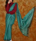 Teal Blue Kora Silk Saree With Woven Design