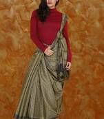 Dark Khaki Kora Silk Saree With Woven Design