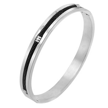 Center Rope Black Rhodium 316L Surgical Stainless Steel Openable Kada Bangle Bracelet Men 1