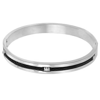 Center Rope Black Rhodium 316L Surgical Stainless Steel Openable Kada Bangle Bracelet Men 2