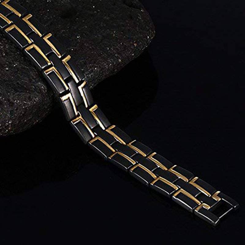 Stylish Italian Glossy Black Gold 316L Surgical Stainless Steel Magnet Health Care Therapy Bio Energy Bracelet Men Boy