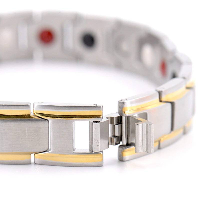 Stylish Italian Glossy Gold Rhodium 316L Surgical Stainless Steel Magnet Health Care Therapy Bio Energy Bracelet Men Boy
