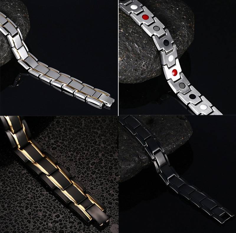 Stylish Italian Glossy Gold Rhodium 316L Surgical Stainless Steel Magnet Health Care Therapy Bio Energy Bracelet Men Boy