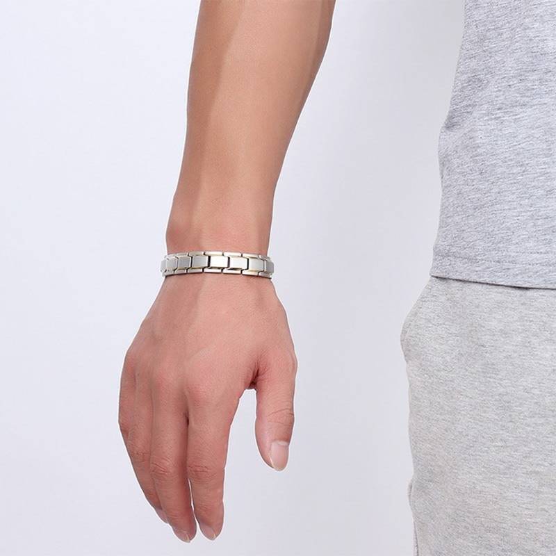 Stylish Italian Glossy Gold Rhodium 316L Surgical Stainless Steel Magnet Health Care Therapy Bio Energy Bracelet Men Boy