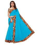 Turquoise plain Chanderi Cotton Kalamkari  saree with blouse