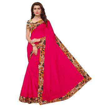 pink plain Chanderi Cotton Kalamkari  saree with blouse 1