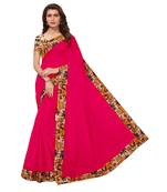 pink plain Chanderi Cotton Kalamkari  saree with blouse