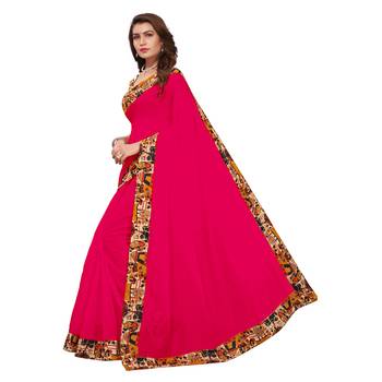 pink plain Chanderi Cotton Kalamkari  saree with blouse 2