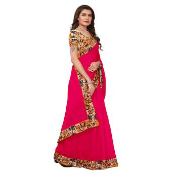 pink plain Chanderi Cotton Kalamkari  saree with blouse 3