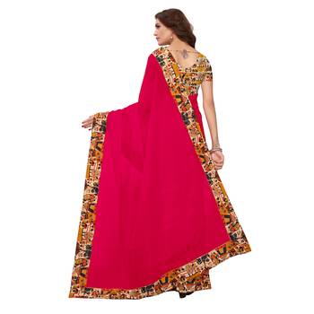 pink plain Chanderi Cotton Kalamkari  saree with blouse 4