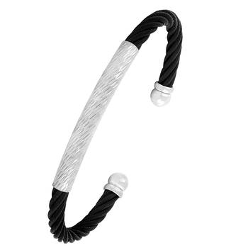 Slim Smart Black Silver Rhodium 316L Surgical Stainless Steel Cuff Kada Bangle Bracelet Stylish For Men 1