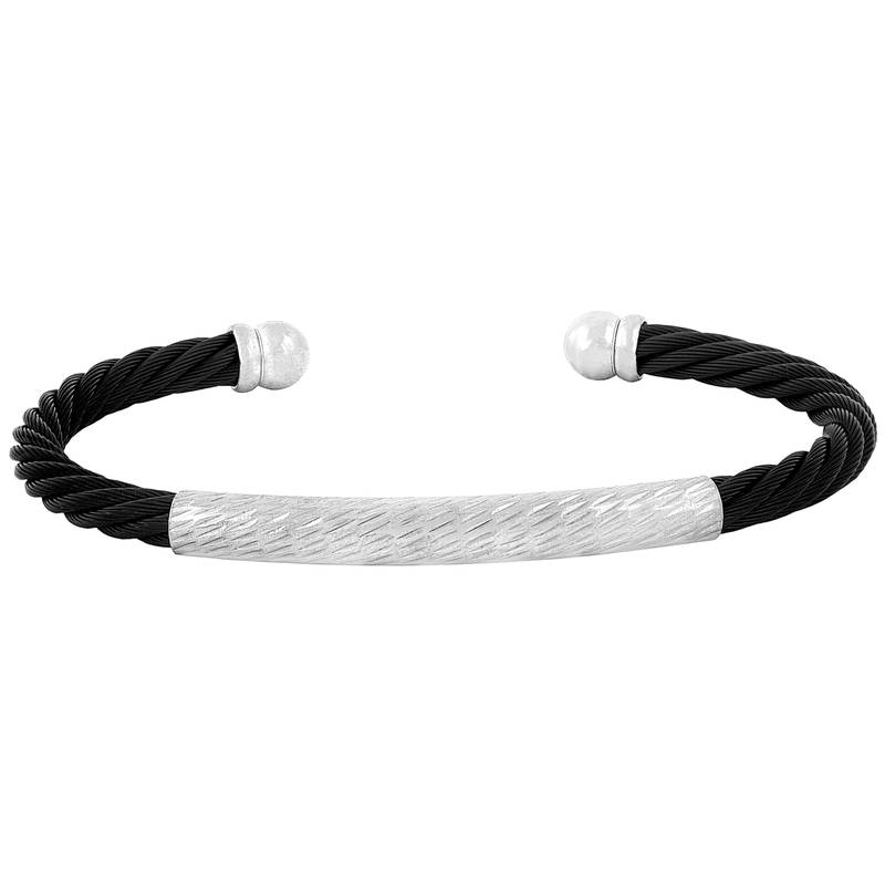 Slim Smart Black Silver Rhodium 316L Surgical Stainless Steel Cuff Kada Bangle Bracelet Stylish For Men