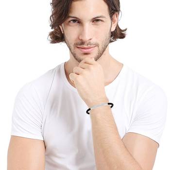 Slim Smart Black Silver Rhodium 316L Surgical Stainless Steel Cuff Kada Bangle Bracelet Stylish For Men 3