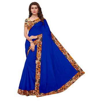 blue plain Chanderi Cotton Kalamkari  saree with blouse 1