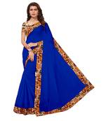 blue plain Chanderi Cotton Kalamkari  saree with blouse