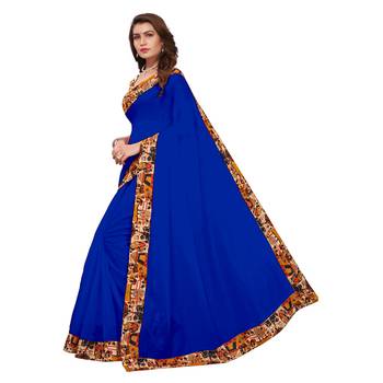 blue plain Chanderi Cotton Kalamkari  saree with blouse 2