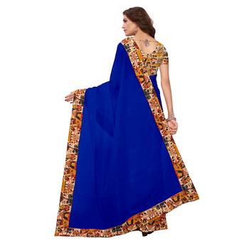 blue plain Chanderi Cotton Kalamkari  saree with blouse 4