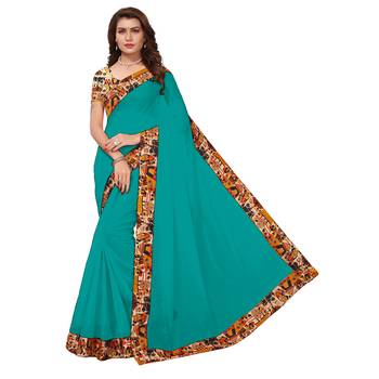 green plain Chanderi Cotton Kalamkari  saree with blouse 1