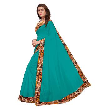 green plain Chanderi Cotton Kalamkari  saree with blouse 2