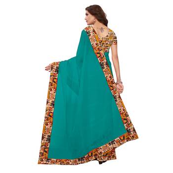 green plain Chanderi Cotton Kalamkari  saree with blouse 4