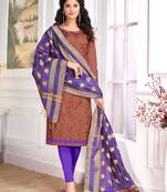 Brown Embroidered Faux Cotton Salwar