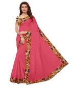 pink plain Chanderi Cotton Kalamkari  saree with blouse