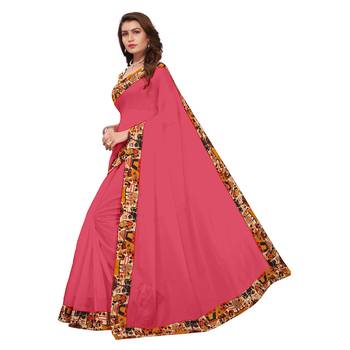pink plain Chanderi Cotton Kalamkari  saree with blouse 2