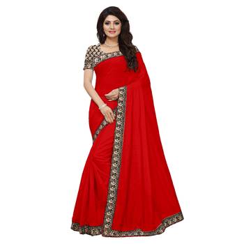 red plain Chanderi Cotton Kalamkari  saree with blouse 1