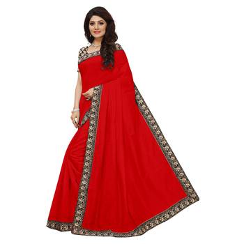 red plain Chanderi Cotton Kalamkari  saree with blouse 2
