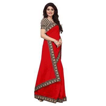 red plain Chanderi Cotton Kalamkari  saree with blouse 3