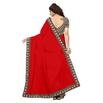 red plain Chanderi Cotton Kalamkari  saree with blouse 4
