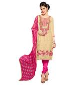 Beige Embroidered Faux Cotton Salwar