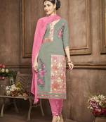 Grey Embroidered Faux Cotton Salwar