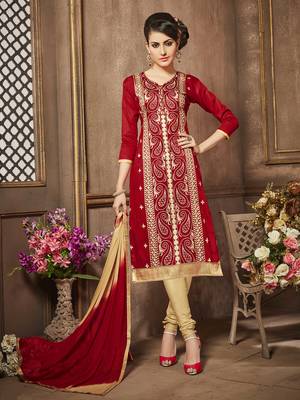 Red Embroidered Faux Cotton Salwar 1