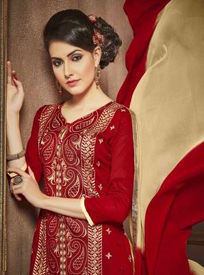 Red Embroidered Faux Cotton Salwar 2