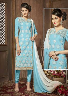Light-Blue Embroidered Faux Cotton Salwar 1